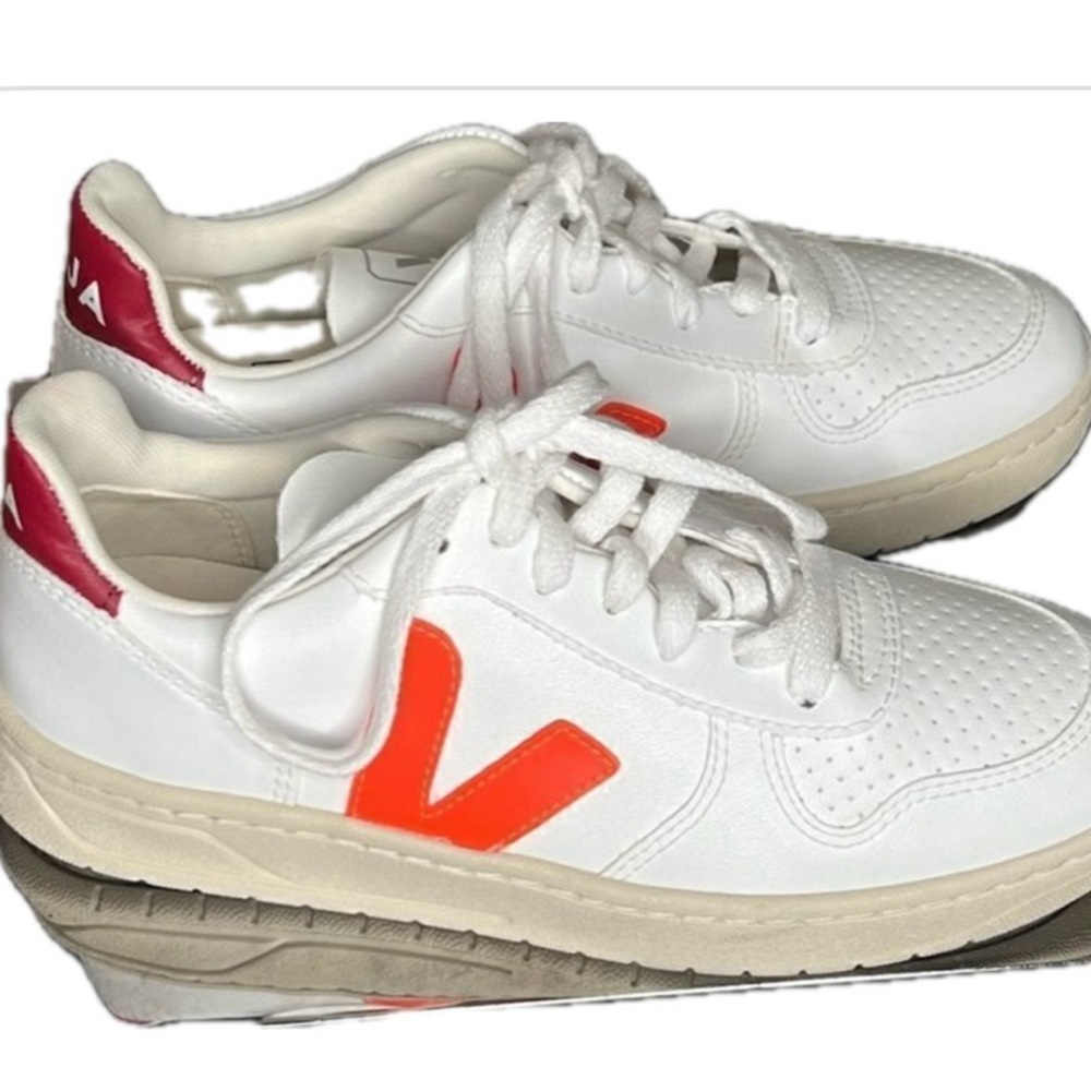 Veja V-10 White Orange Red Casual Lace Up Shoes Sneakers Women's Size US 7